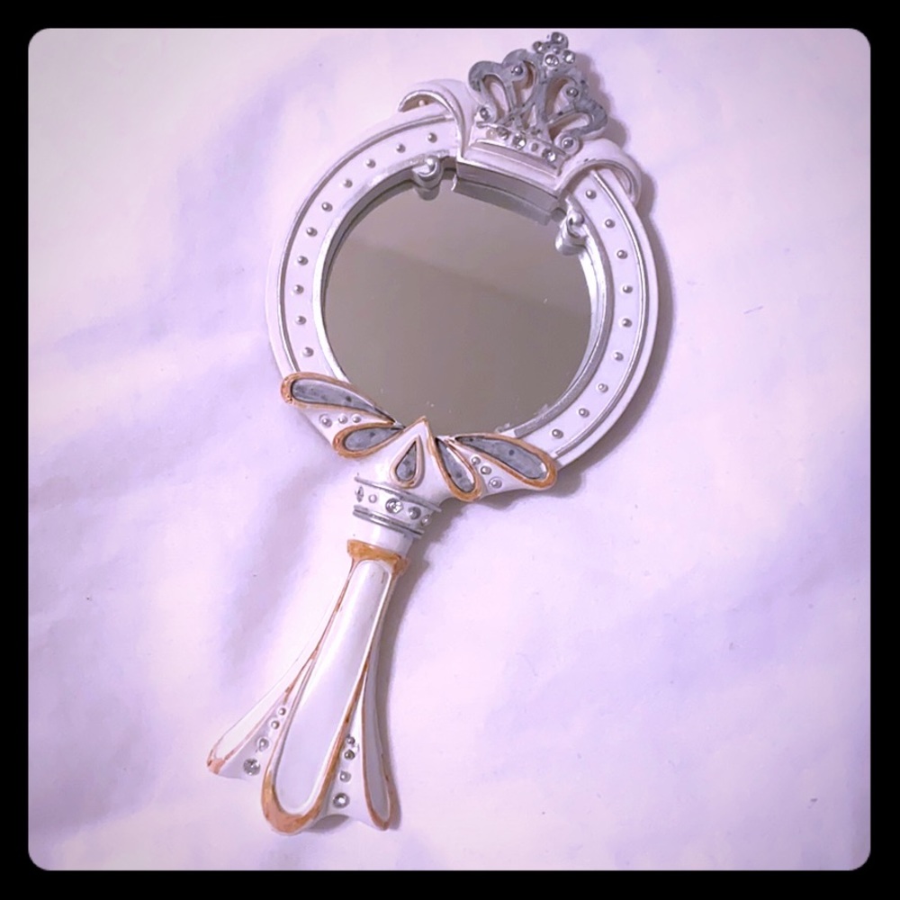 Handheld Mirror with Silver and Gold Designs
